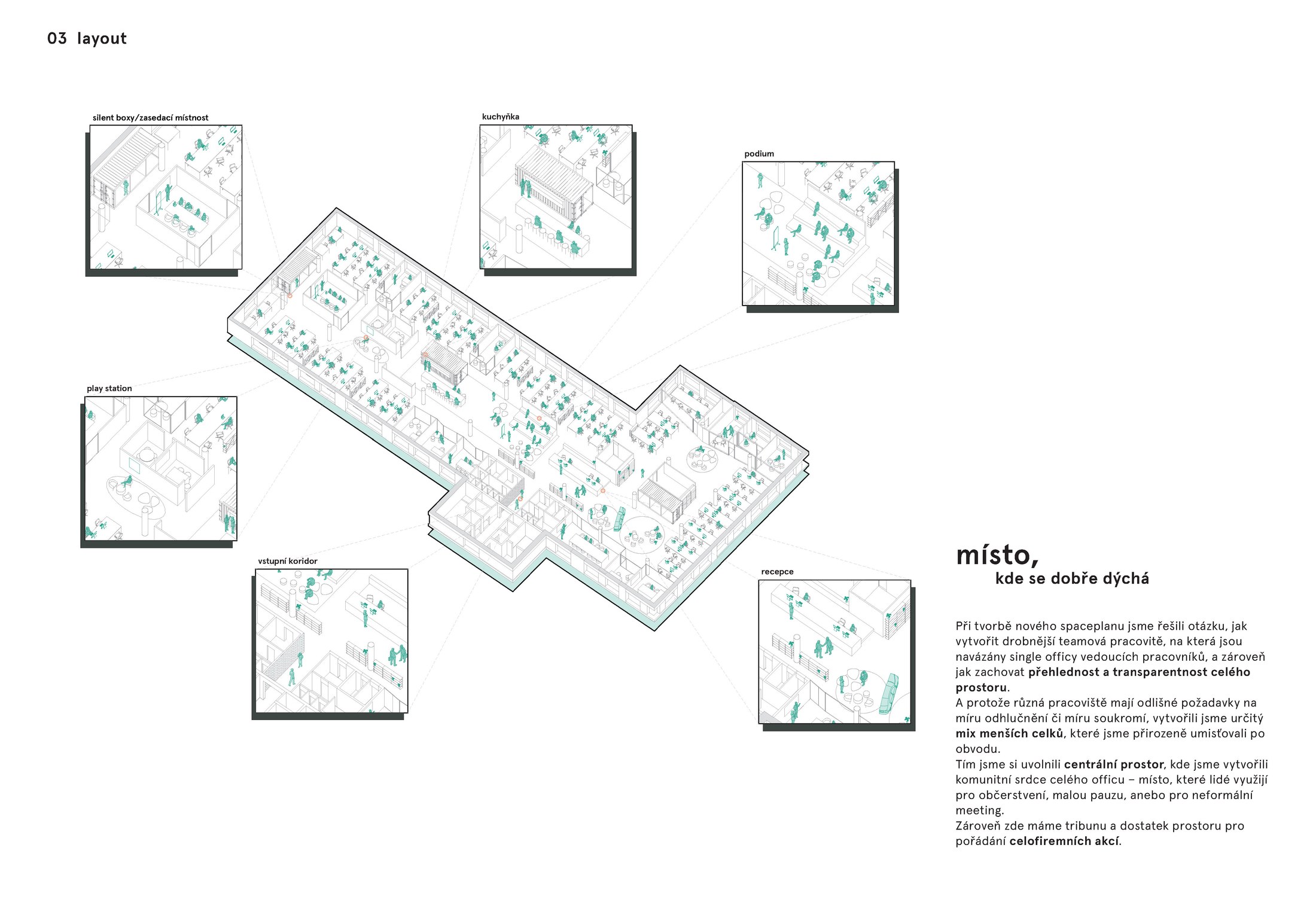 3D axonometric space concept